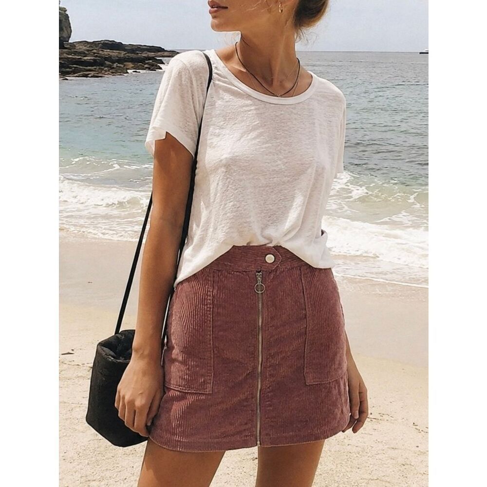 Jacqueline de Yong JDY Corduroy Zip Front Skirt EU Sz 42 US Sz 12/14